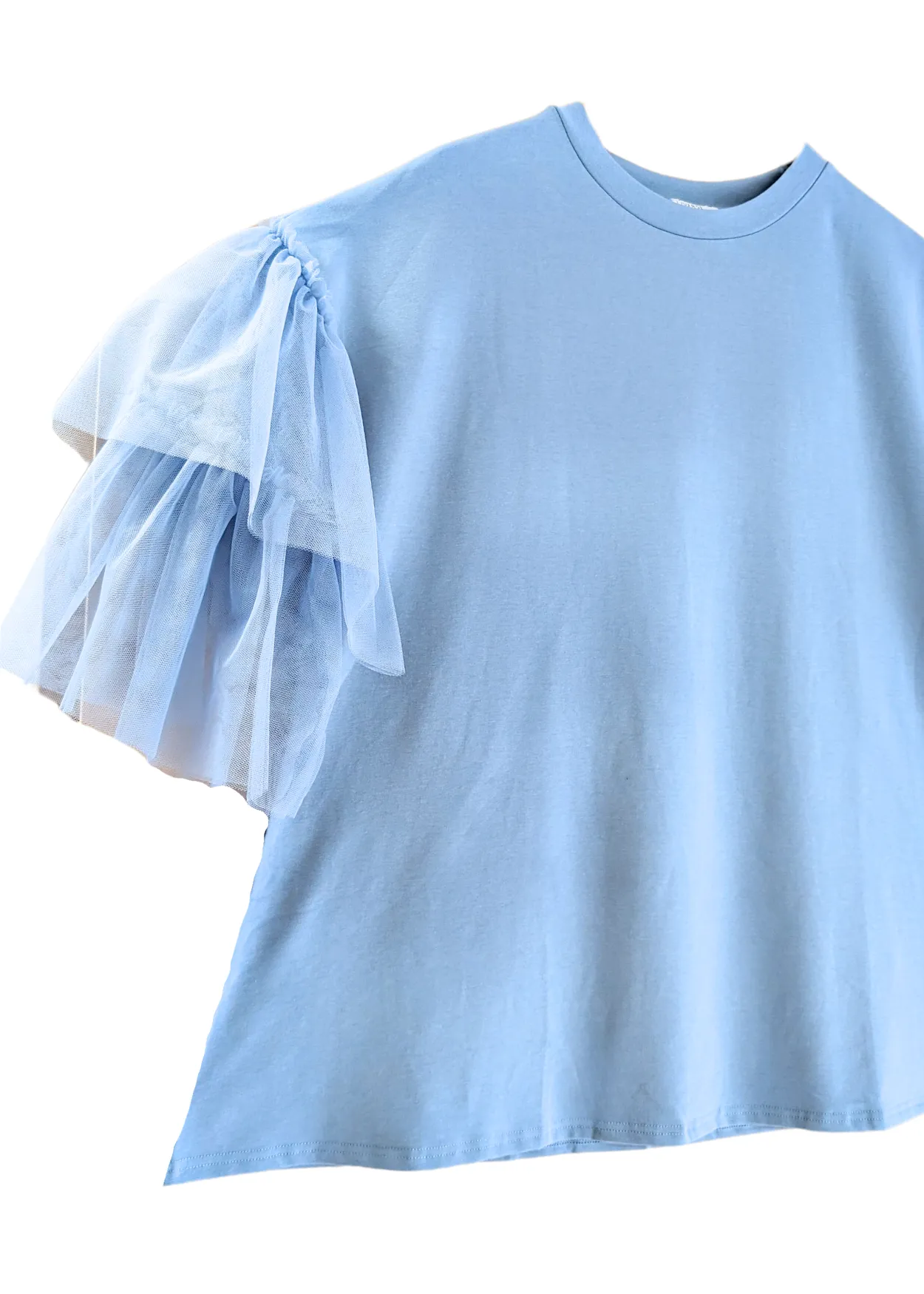 The Edit - Oversized Pastel Blue Tulle Sleeve Top