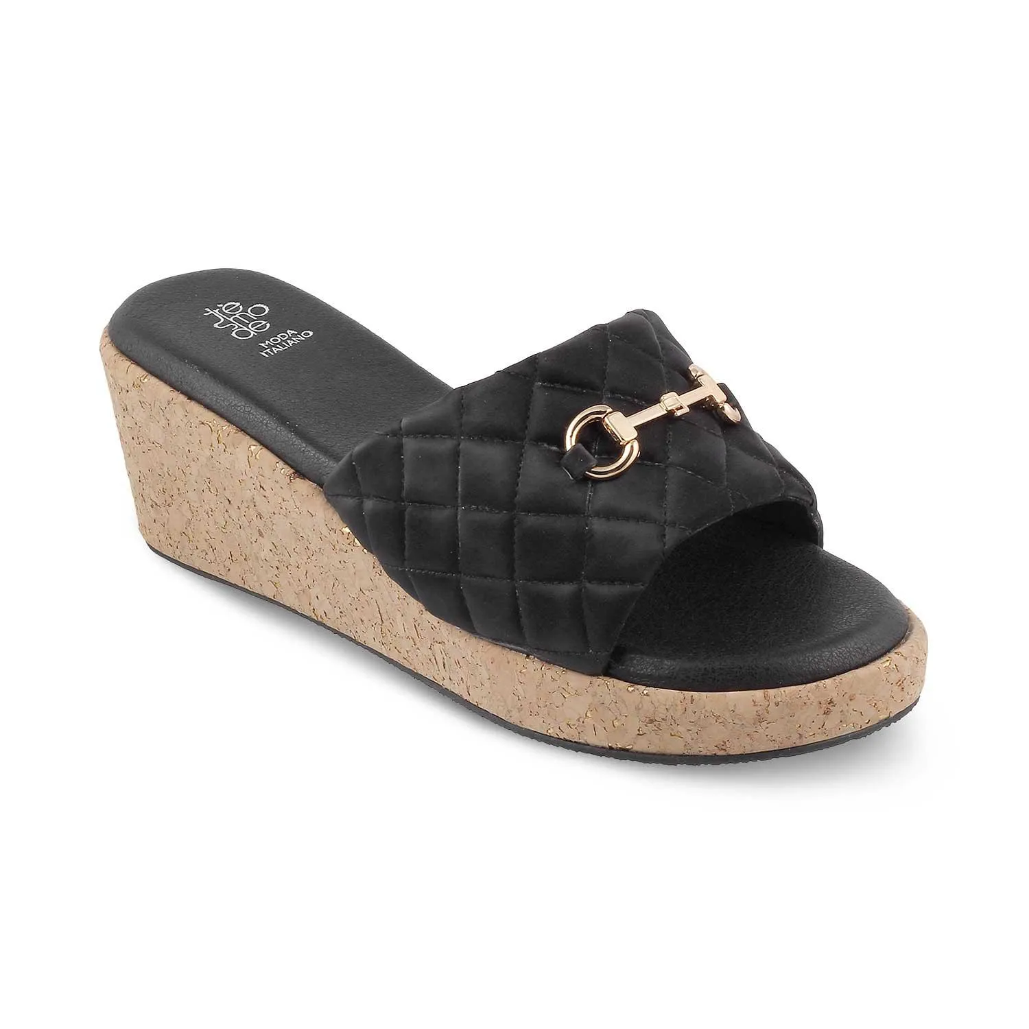 The Ela Black Women's Casual Wedge Sandals Tresmode