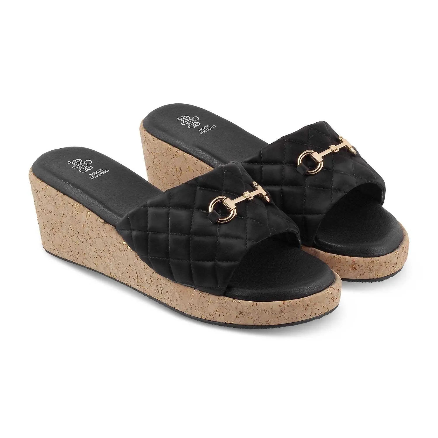 The Ela Black Women's Casual Wedge Sandals Tresmode