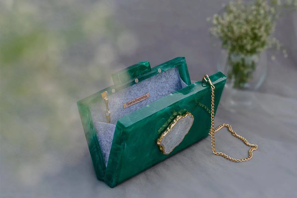 The  Green Baroque Rectangular Clutch