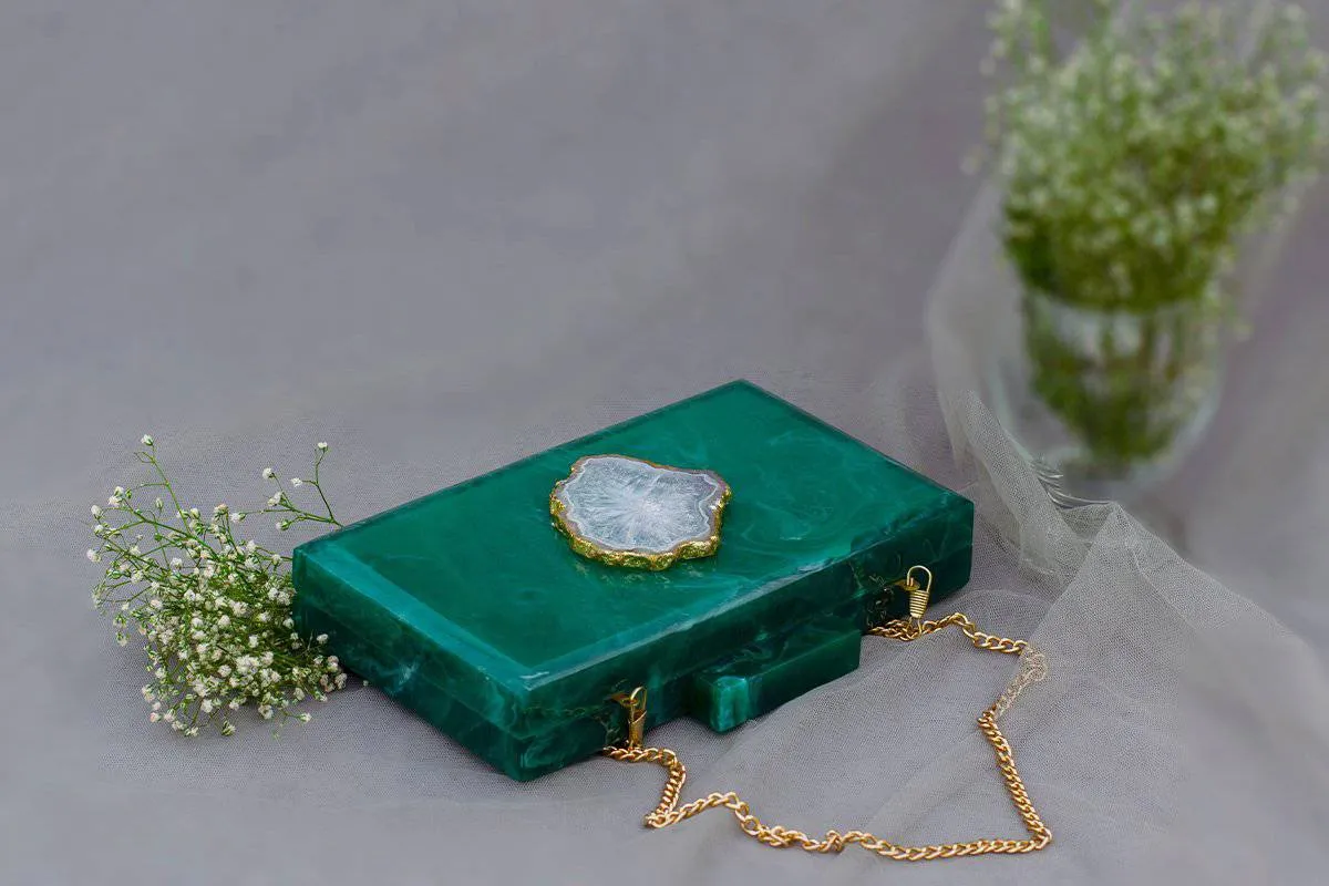 The  Green Baroque Rectangular Clutch