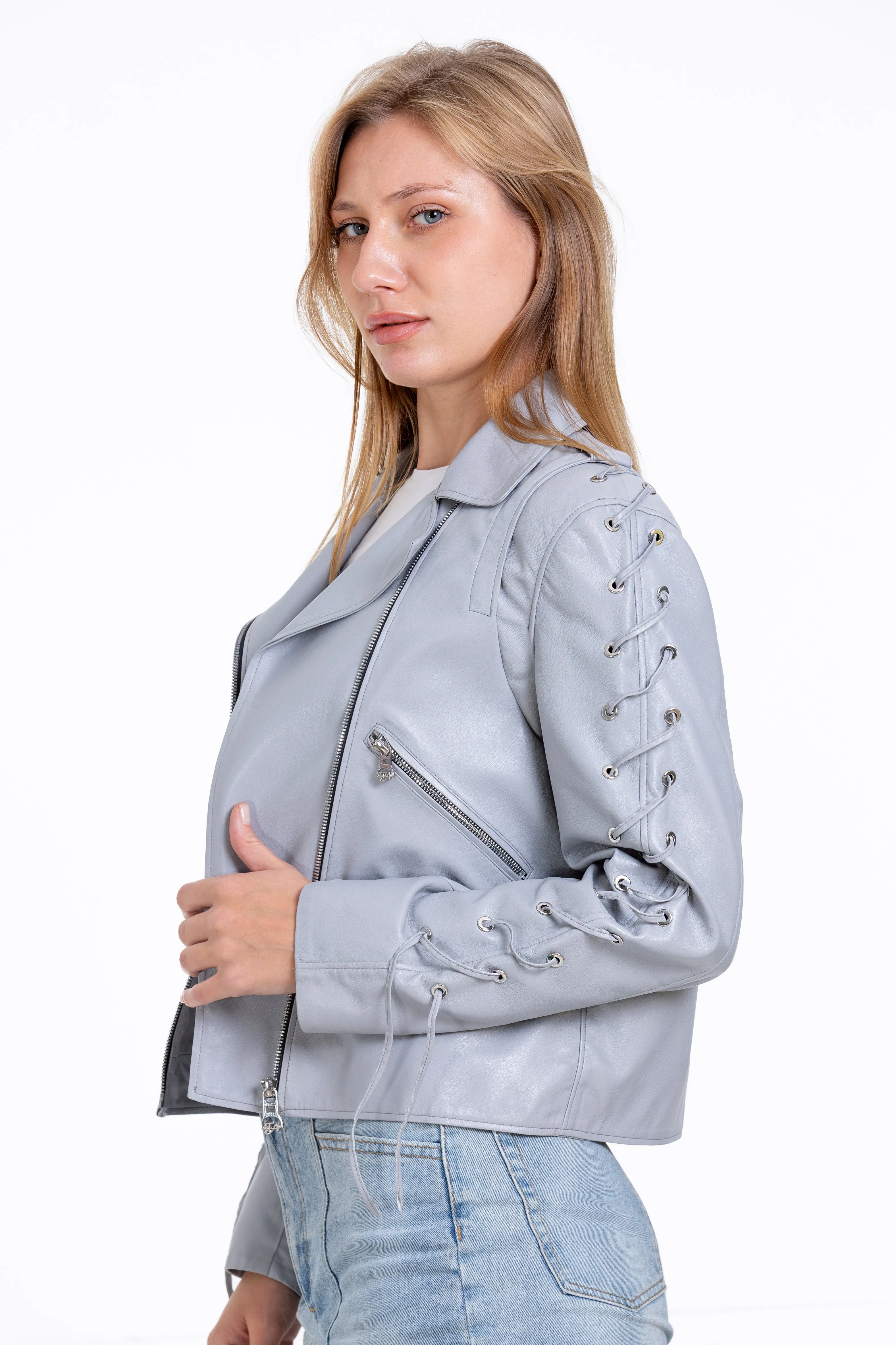 The Isola Leather Gray Women Jacket