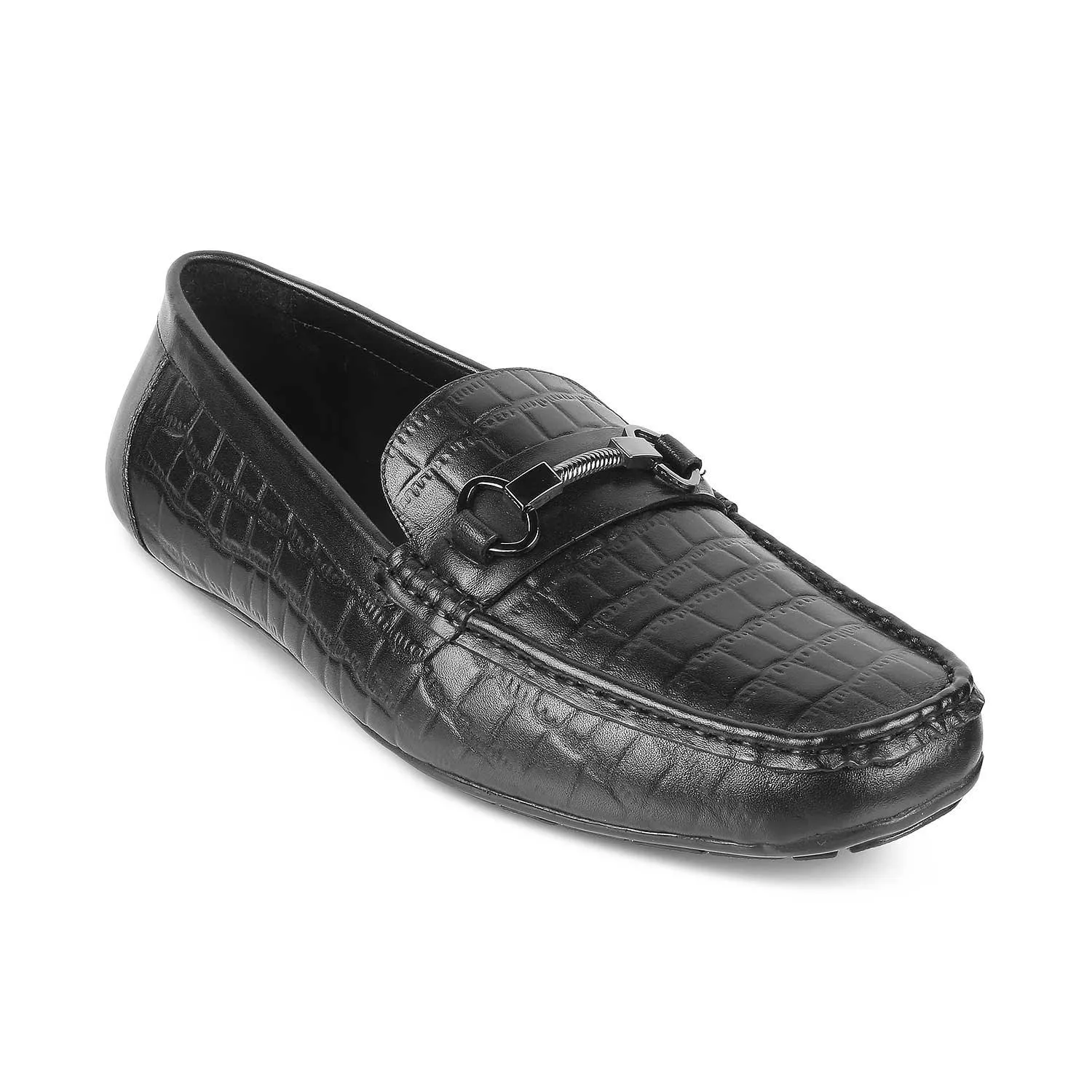 The Miluck Black Men's Textured Leather Driving Loafers Tresmode