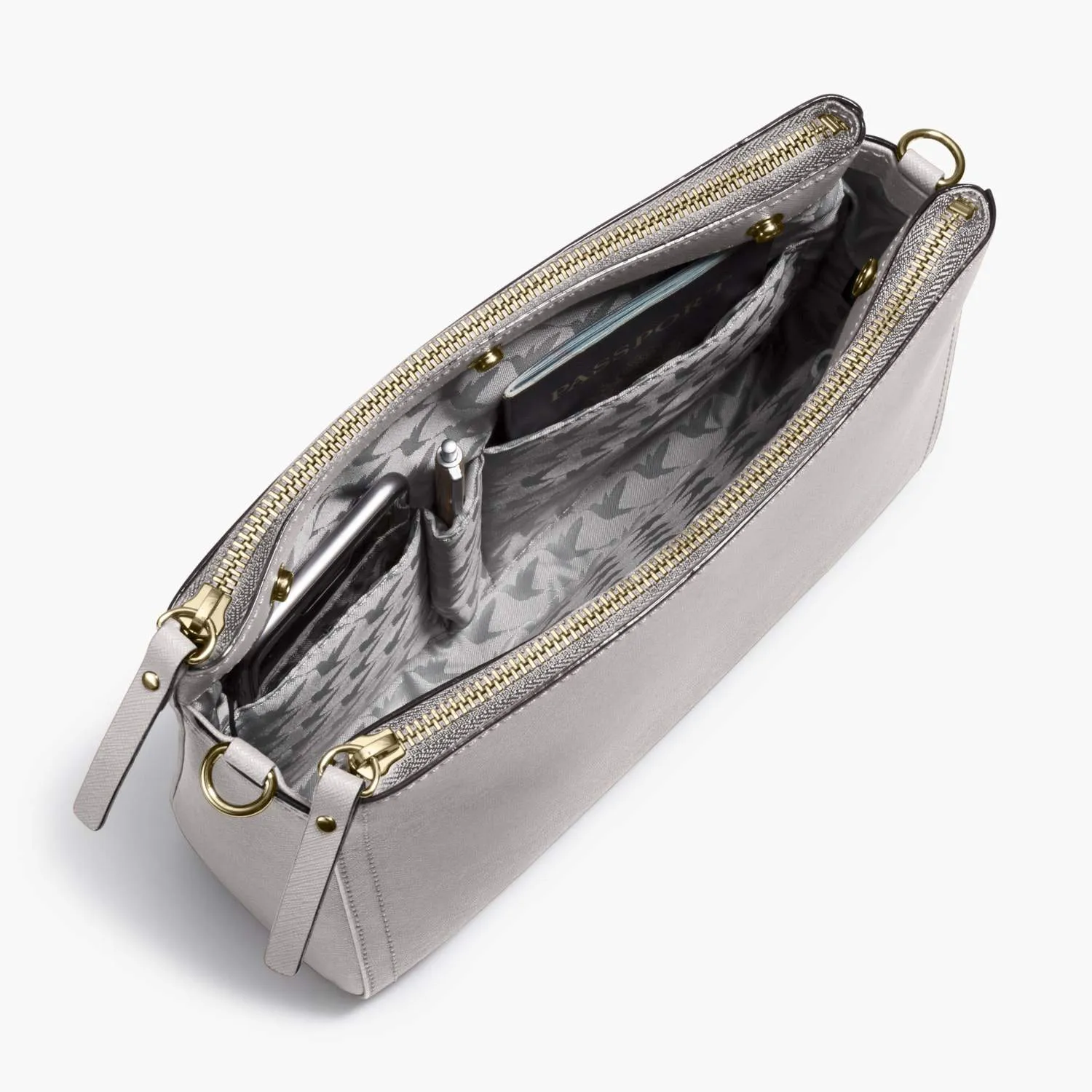 The Pearl - Saffiano Leather - Light Grey / Gold / Grey