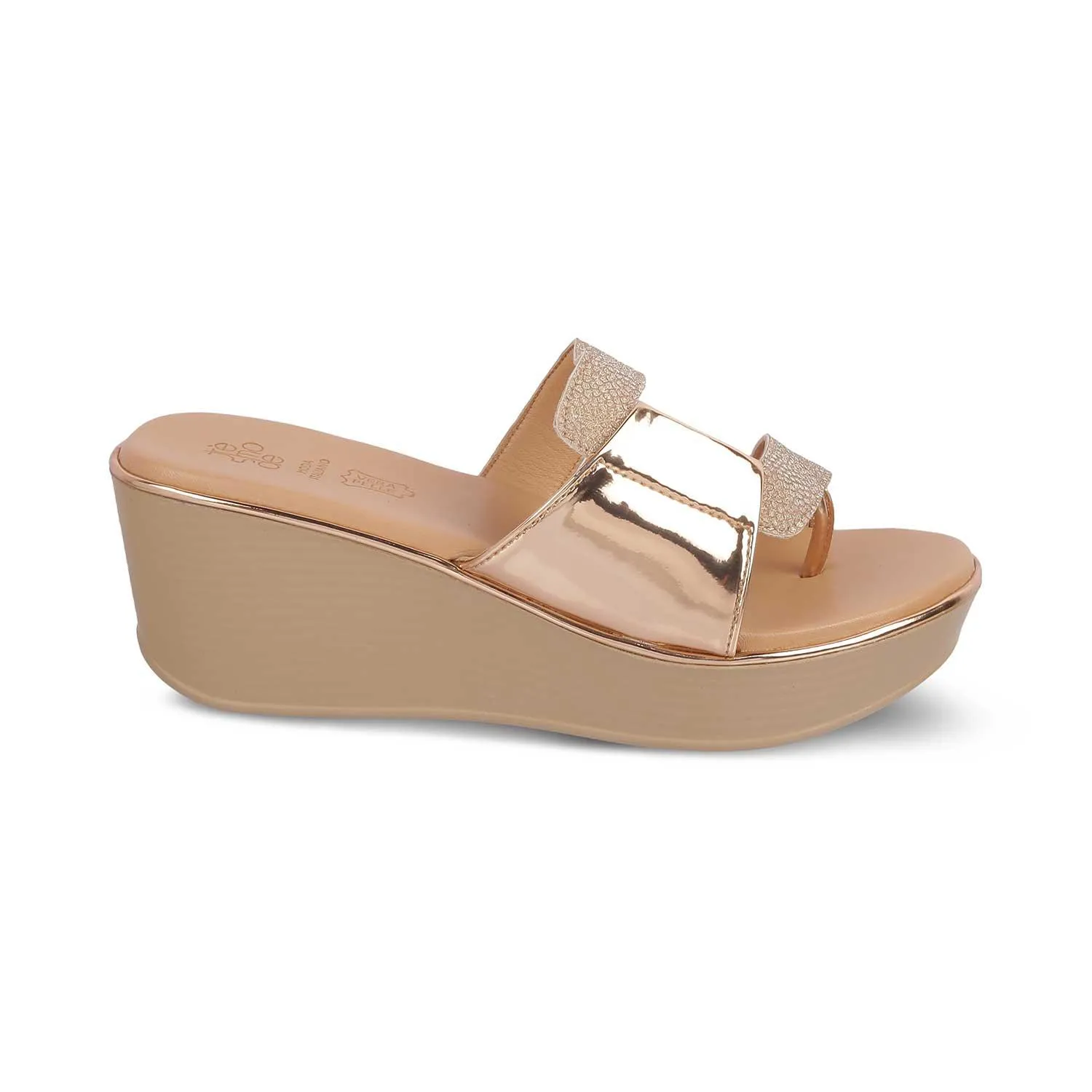 The Tafila Champagne Women's Dress Wedge Sandals Tresmode