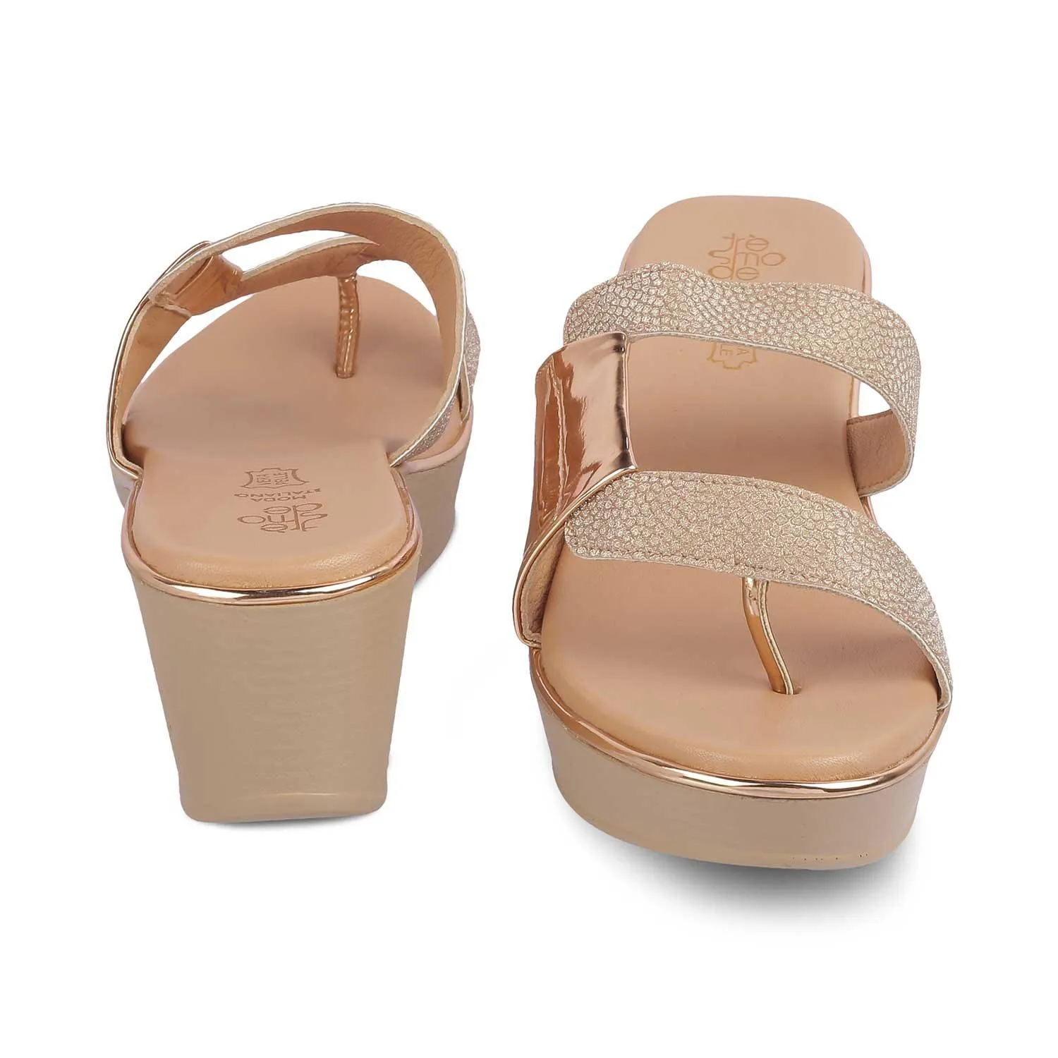 The Tafila Champagne Women's Dress Wedge Sandals Tresmode