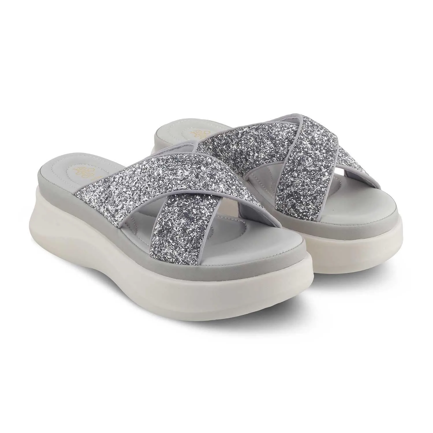 The Tolon Silver Women's Dress Wedge Sandals Tresmode