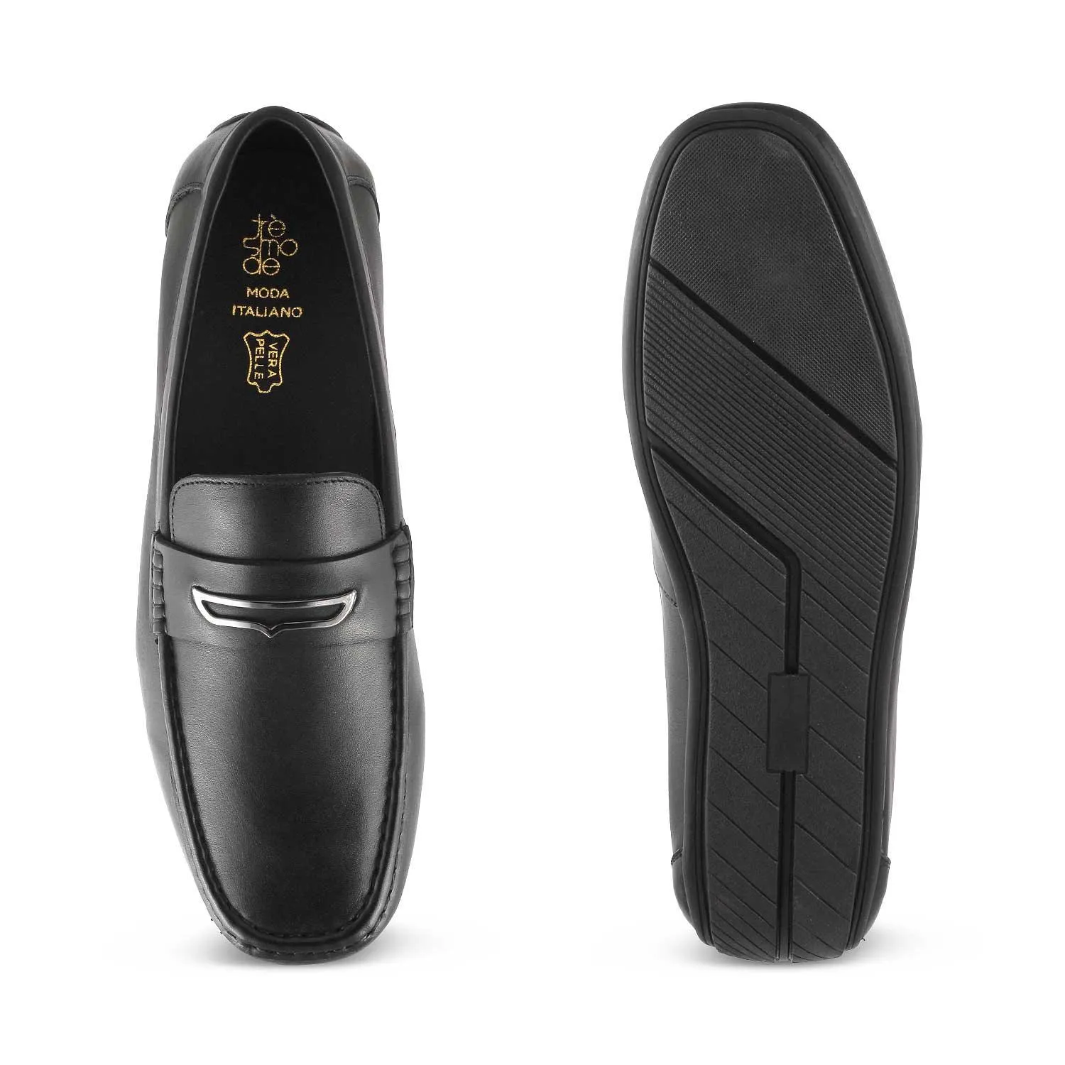 The Yodry Black Men's Leather Driving Loafers Tresmode