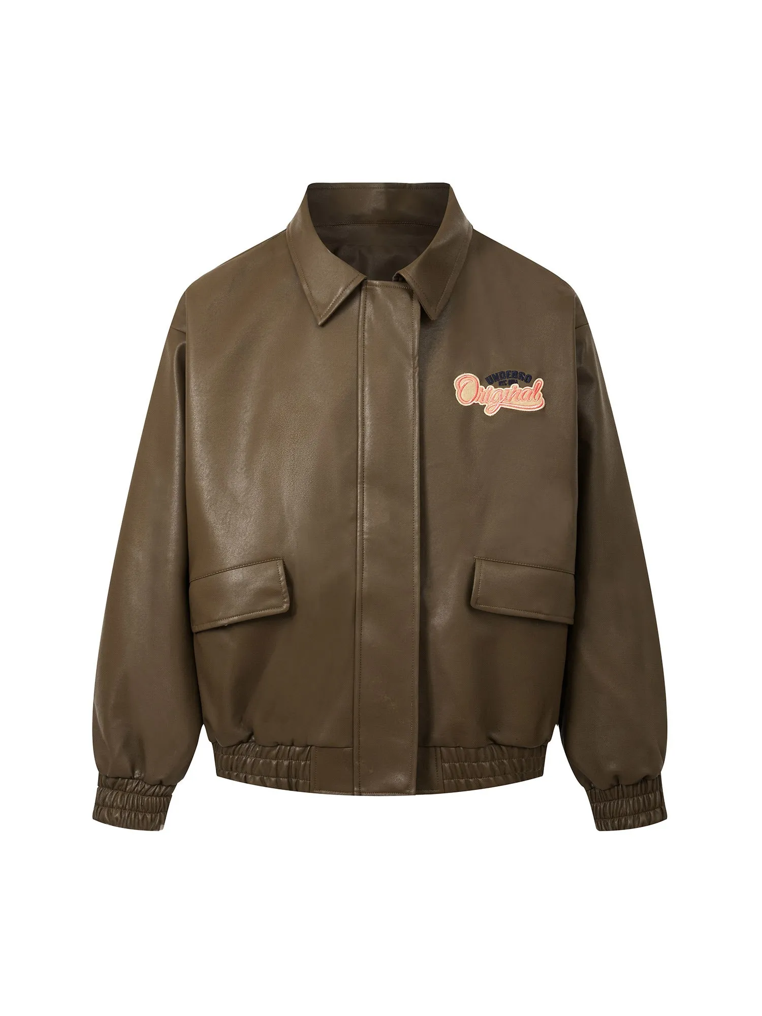 Thesupermade Lettering Embroidered Leather Bomber Jacket