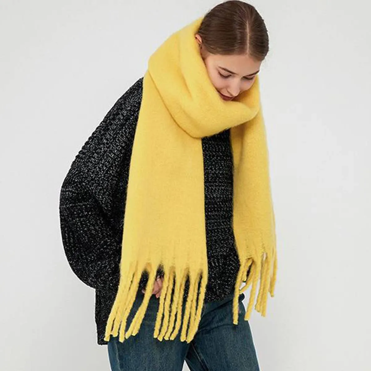 Thick Mohair Scarf - Yellow