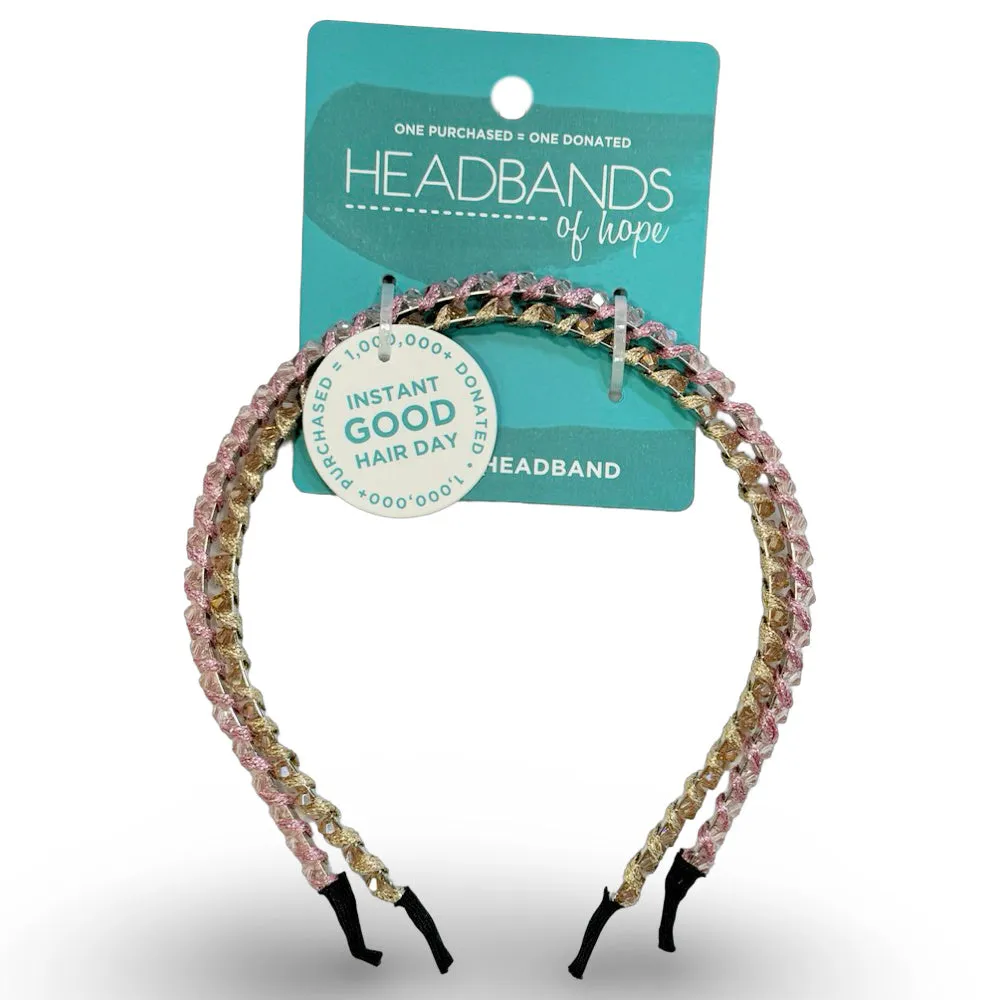 Thin Beaded Headband Set - Gold   Pink