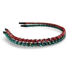 Thin Beaded Headband Set - Red   Green