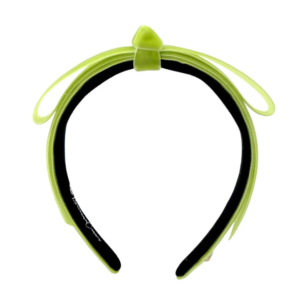 Thin Ribbon Bow Headband - Lime Velvet [Brianna Cannon]