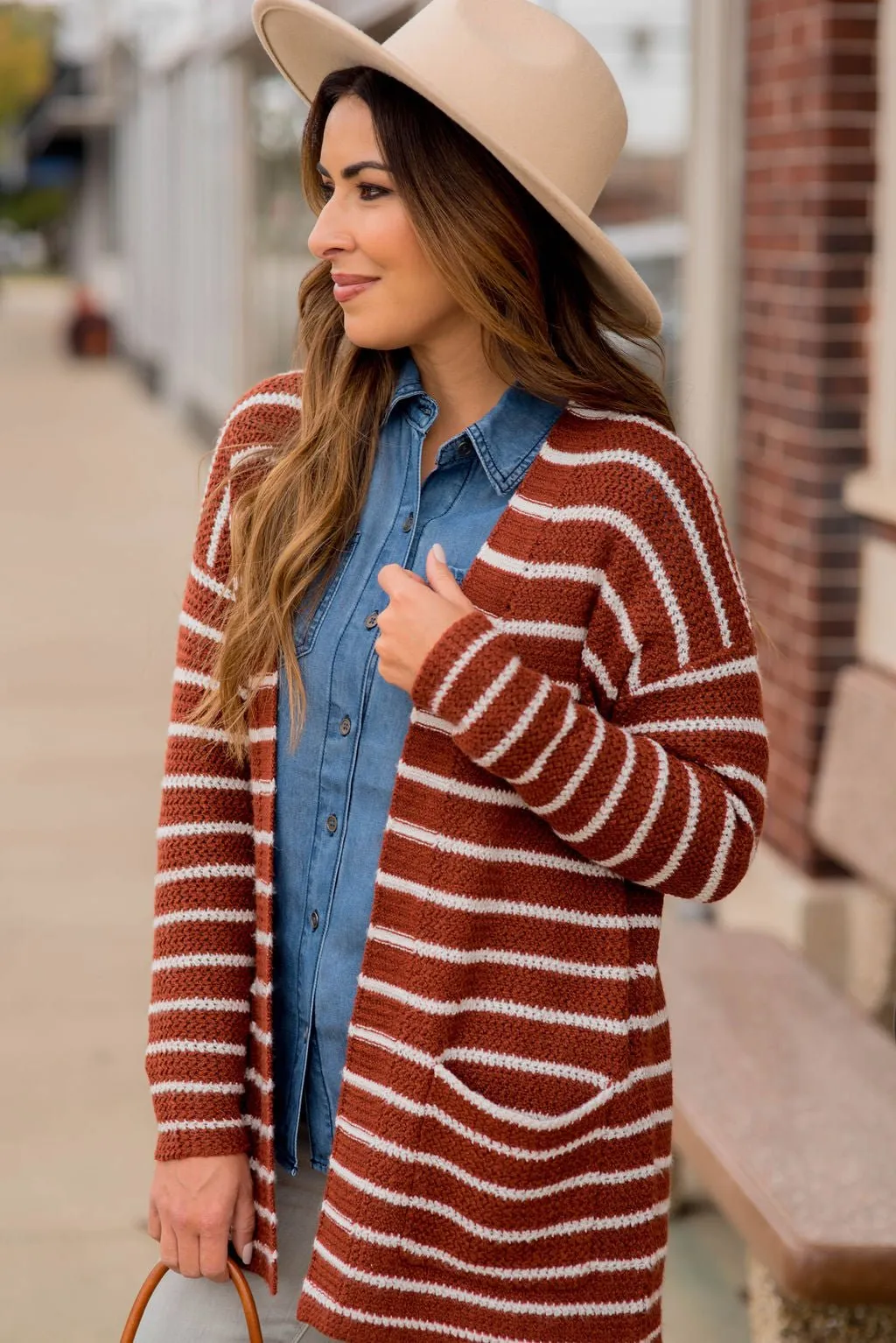 Thin Striped Knit Tunic Cardigan