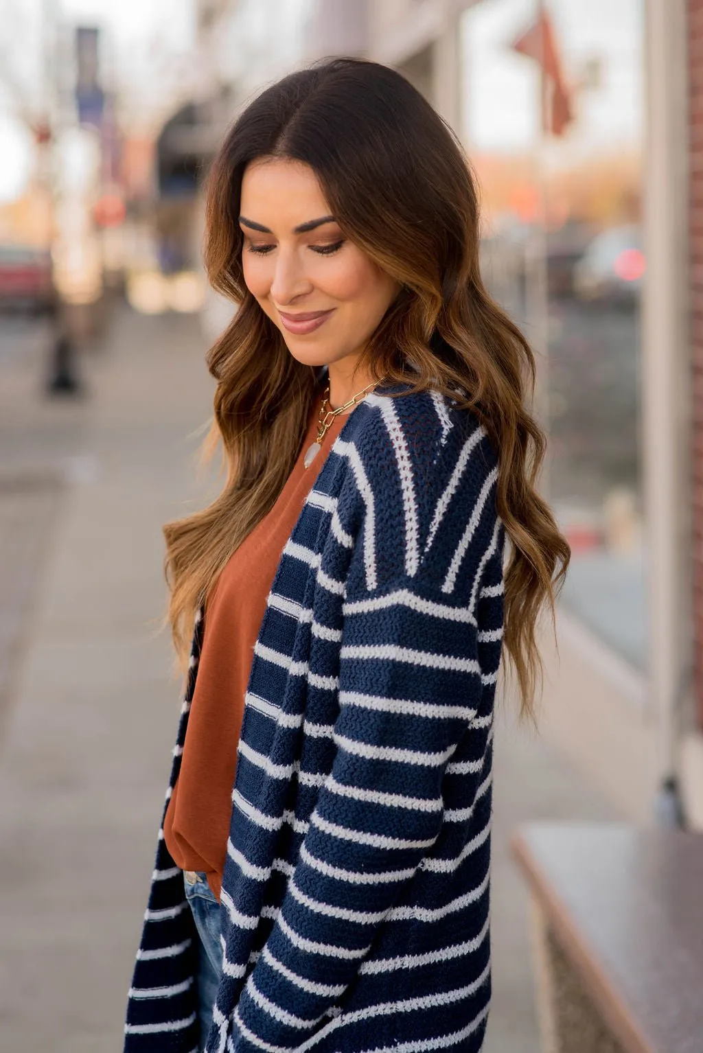 Thin Striped Knit Tunic Cardigan