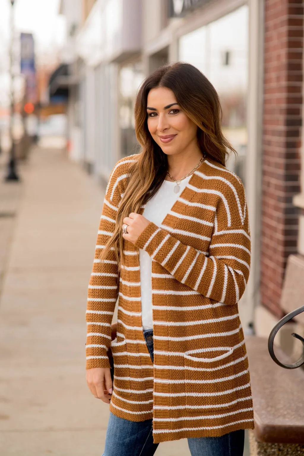 Thin Striped Knit Tunic Cardigan