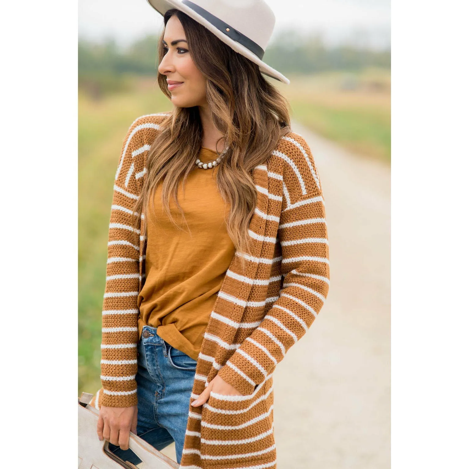 Thin Striped Knit Tunic Cardigan