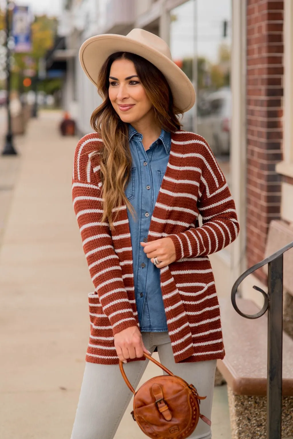 Thin Striped Knit Tunic Cardigan