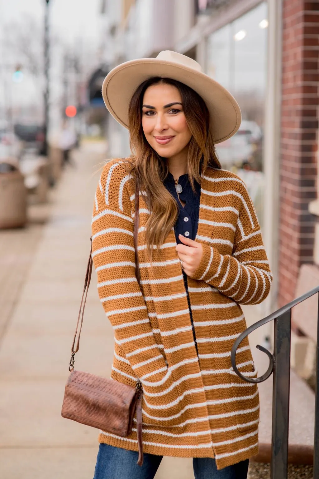 Thin Striped Knit Tunic Cardigan