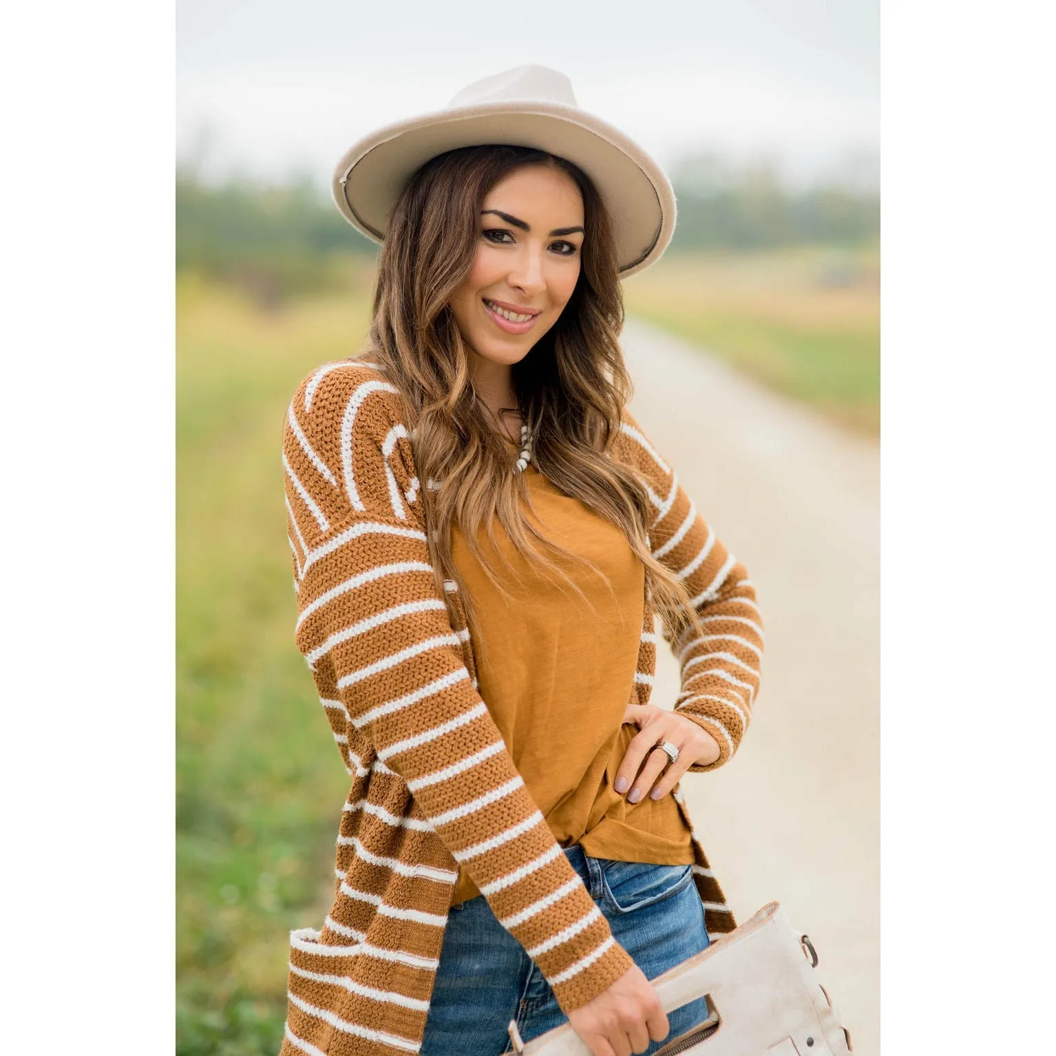 Thin Striped Knit Tunic Cardigan