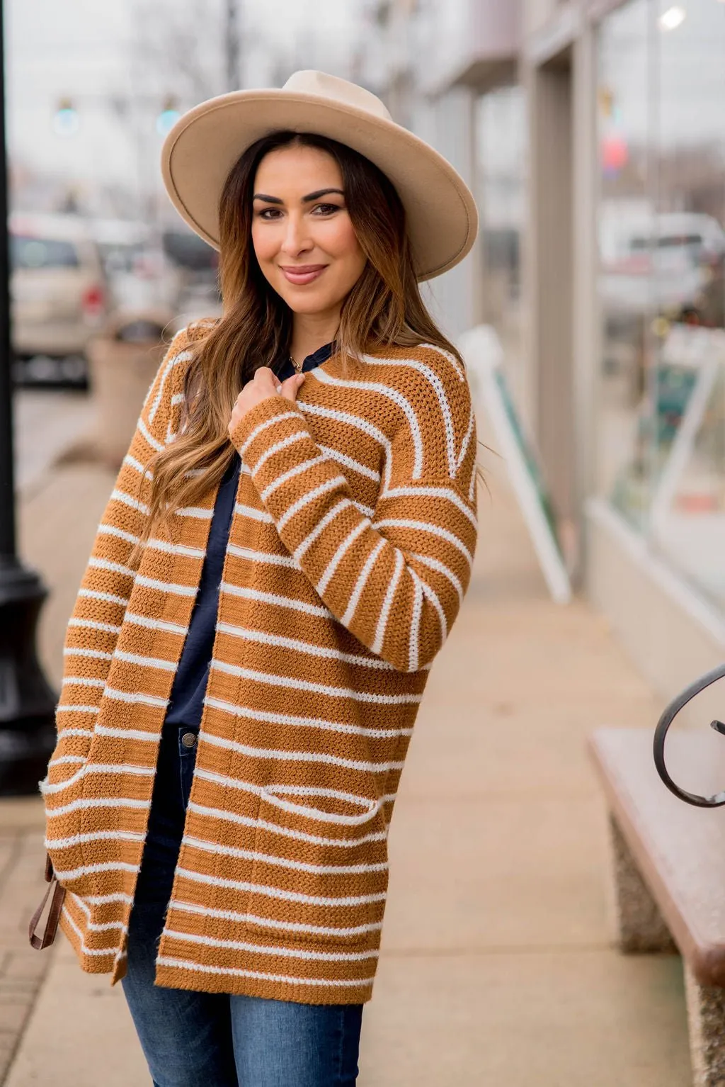 Thin Striped Knit Tunic Cardigan