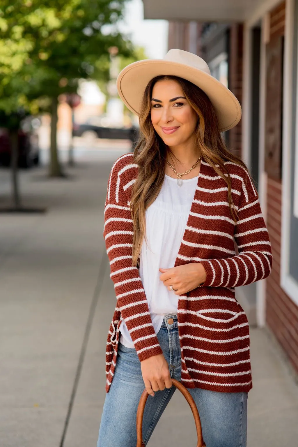 Thin Striped Knit Tunic Cardigan