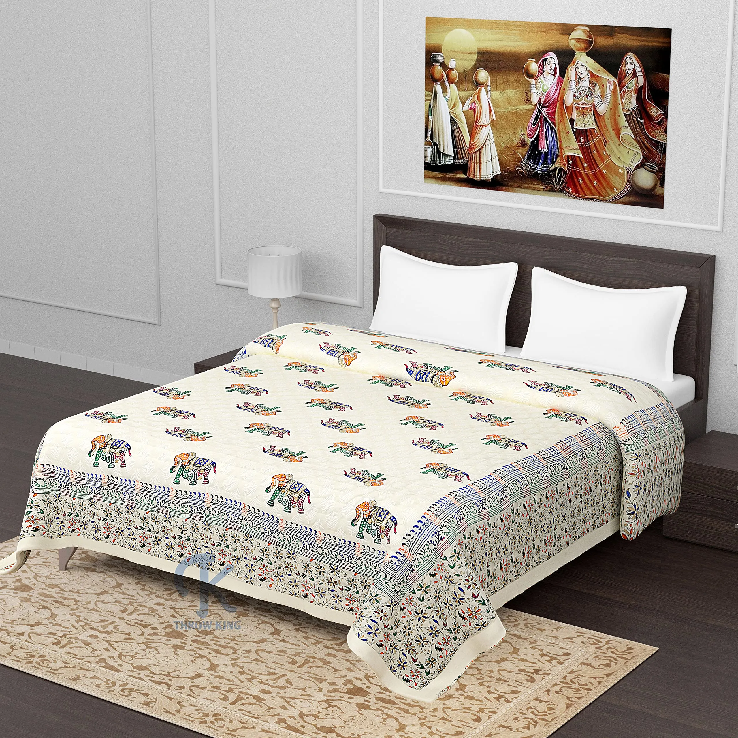 THROW KING Rajasthani Traditional Hand Made Pure Cotton Light Weight Summer and Winter Single Bed Jaipuri razai,Quilt,Blanket,Dohar,