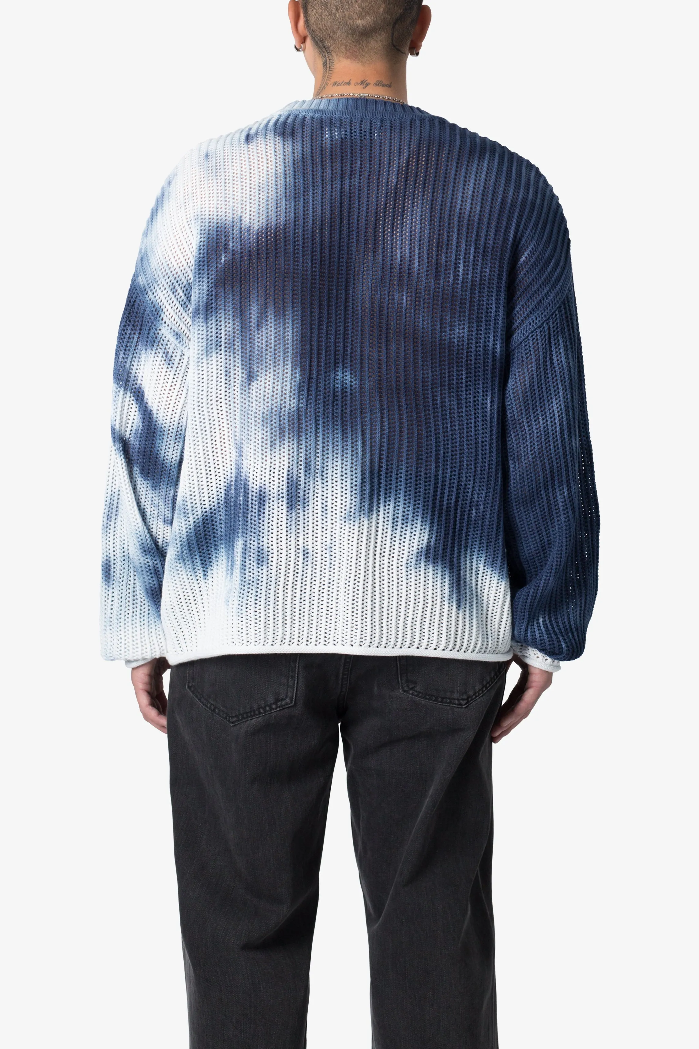 Tie Dye Open Knit Sweater - Blue/White