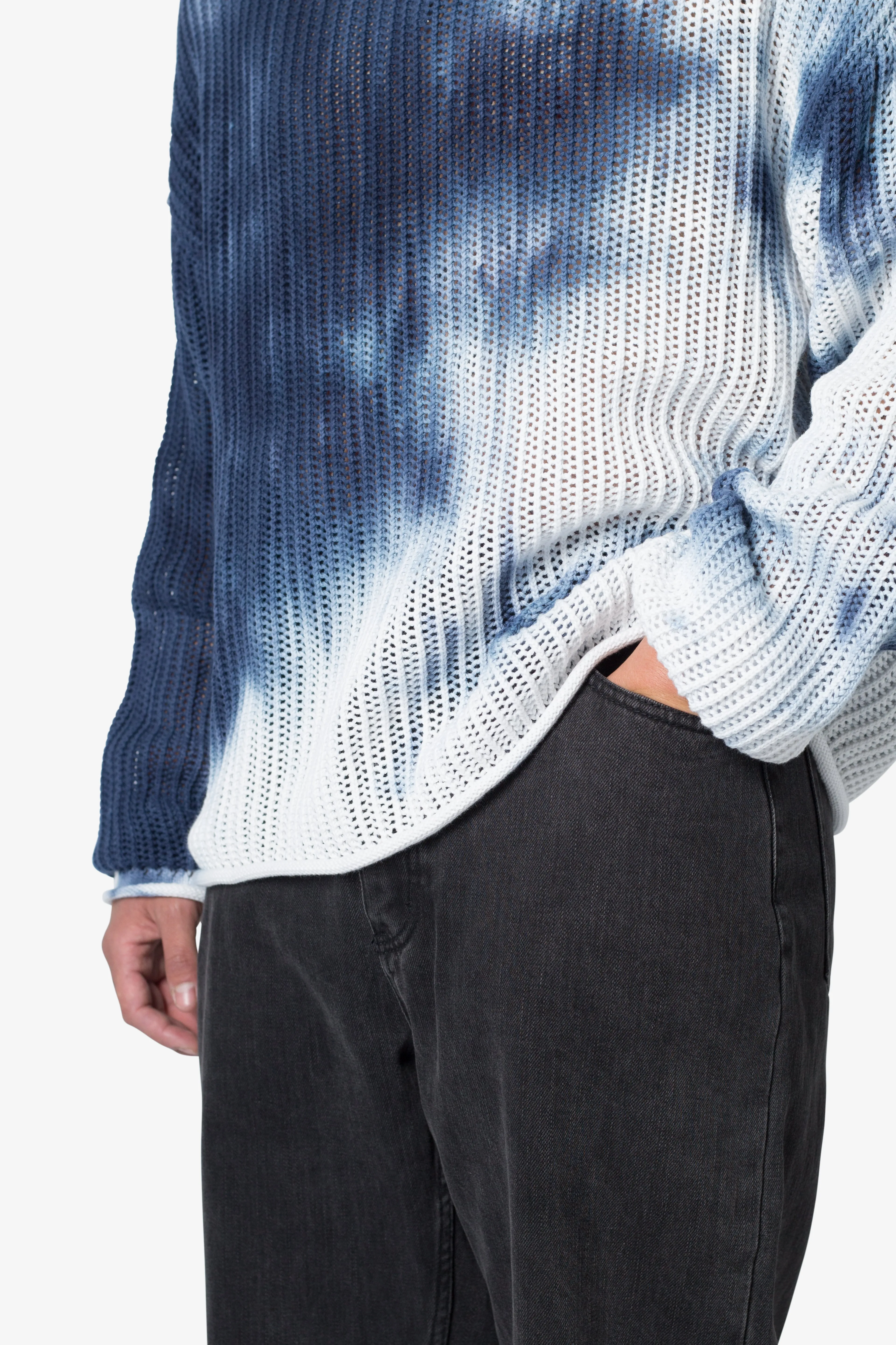 Tie Dye Open Knit Sweater - Blue/White