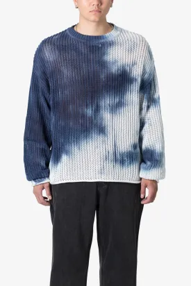 Tie Dye Open Knit Sweater - Blue/White