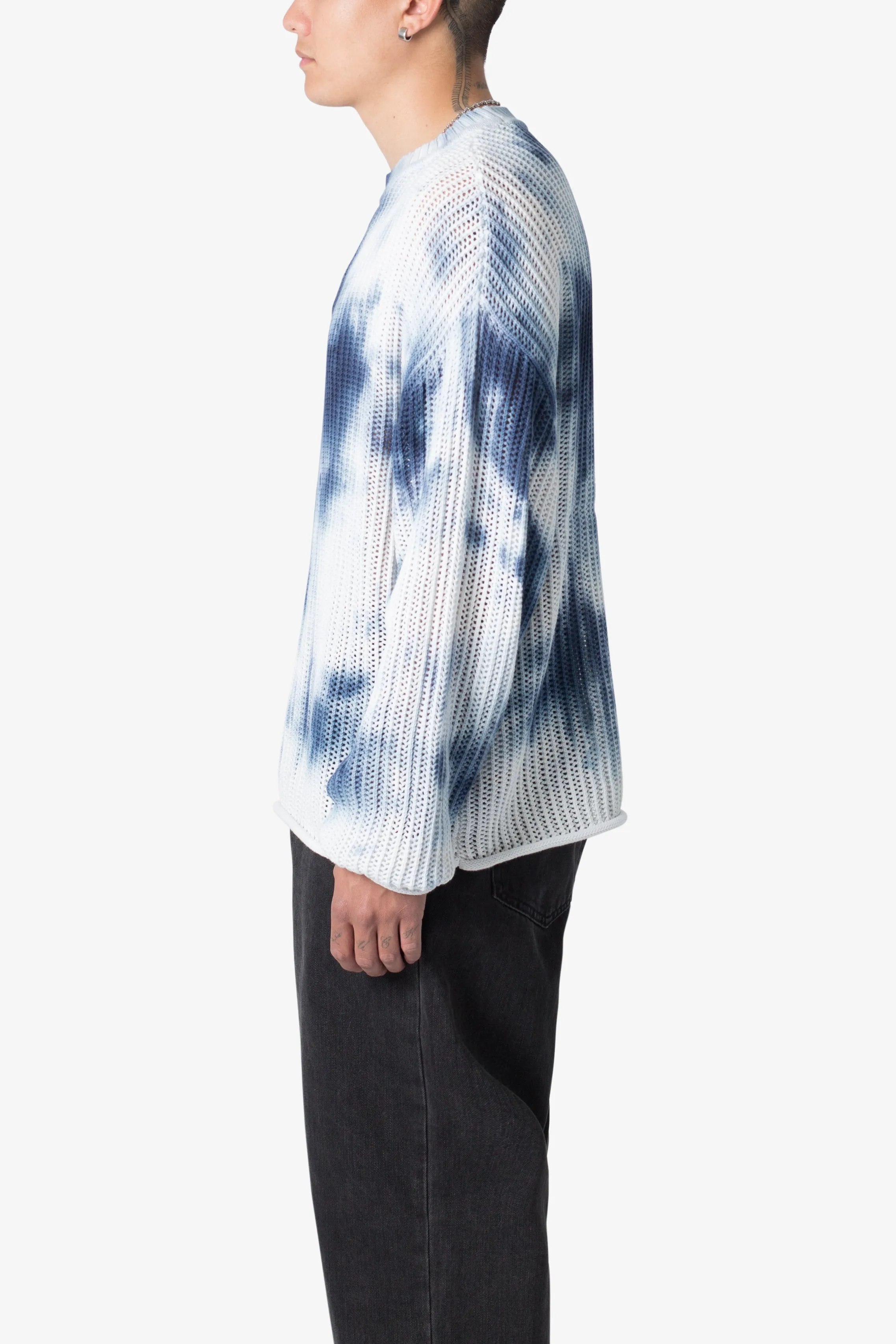 Tie Dye Open Knit Sweater - Blue/White