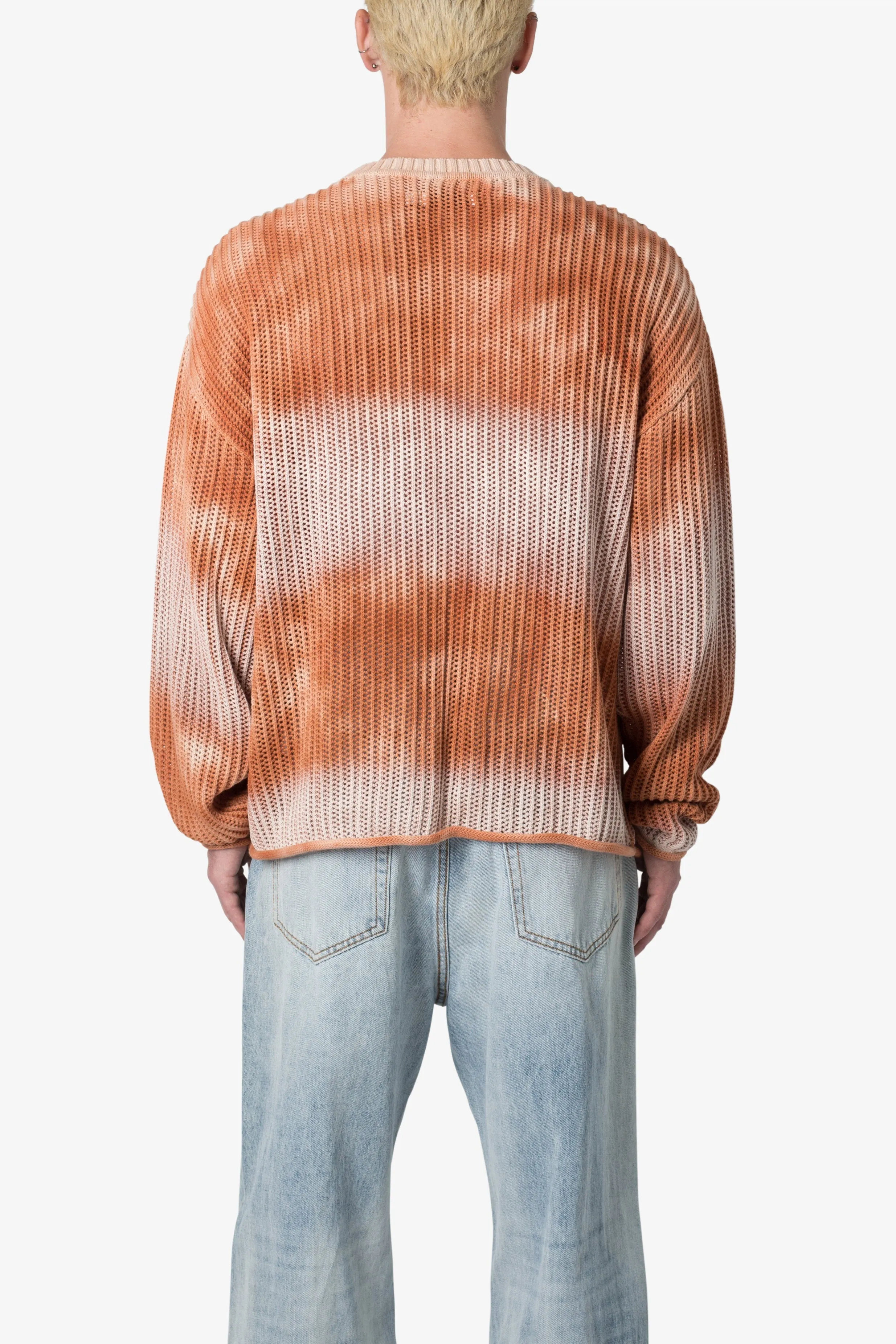 Tie Dye Open Knit Sweater - Orange