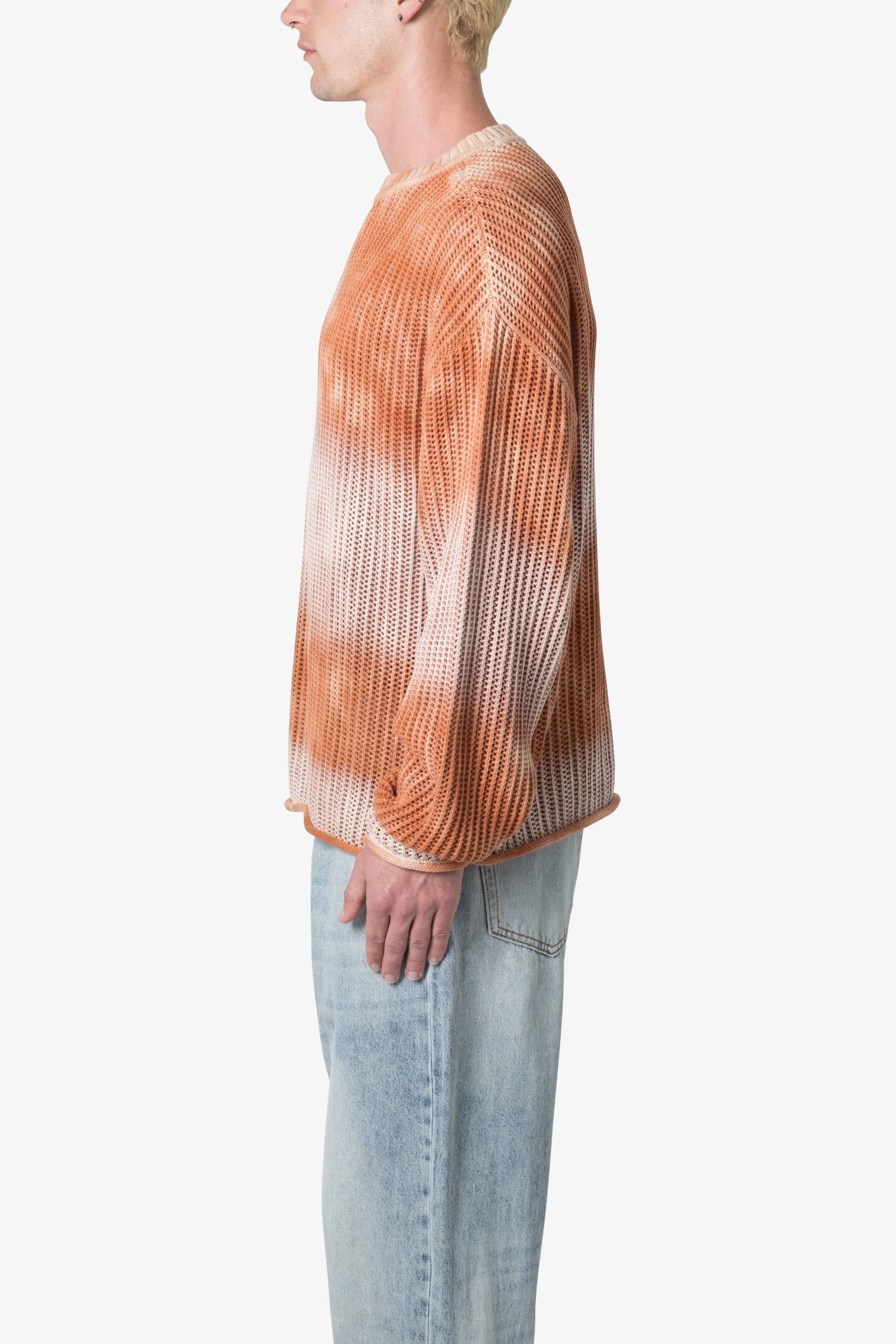 Tie Dye Open Knit Sweater - Orange