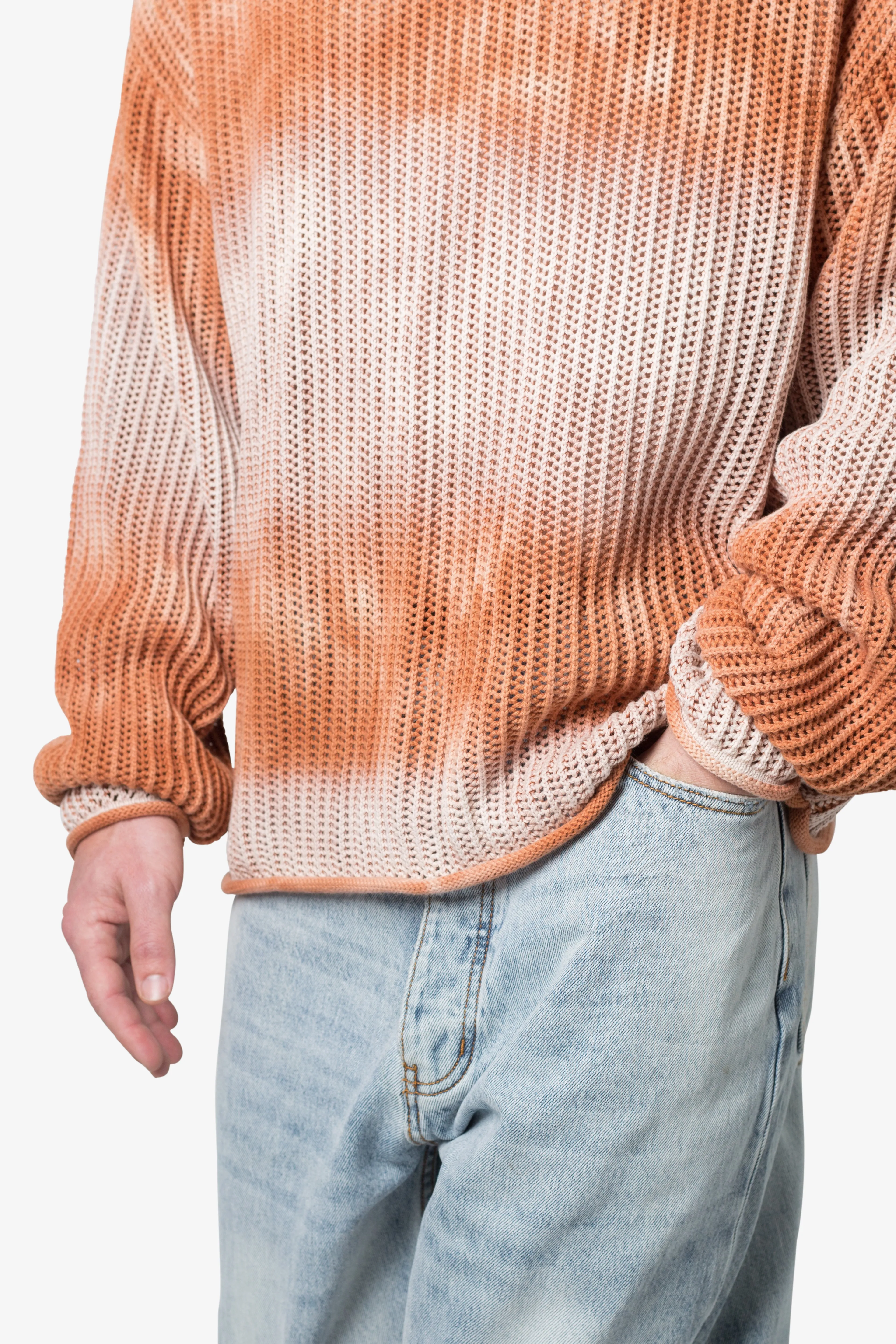 Tie Dye Open Knit Sweater - Orange