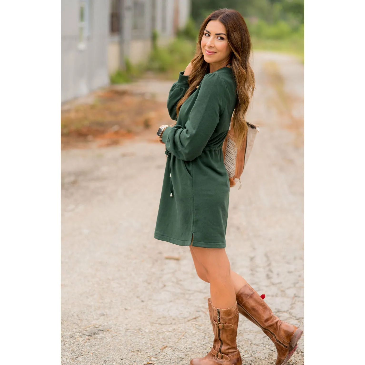 Tie Waist Pocket Sweatshirt Dress