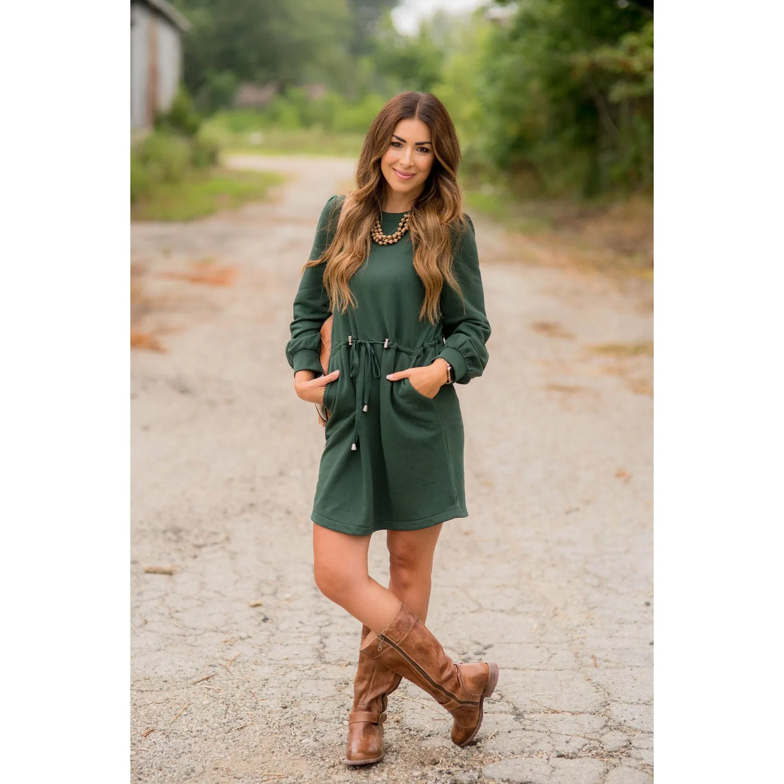 Tie Waist Pocket Sweatshirt Dress