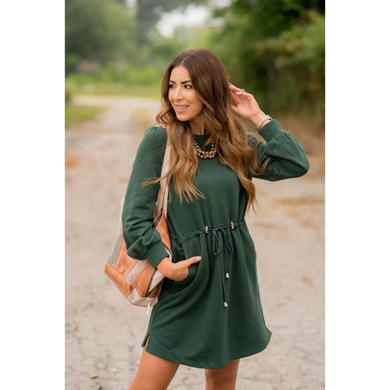 Tie Waist Pocket Sweatshirt Dress