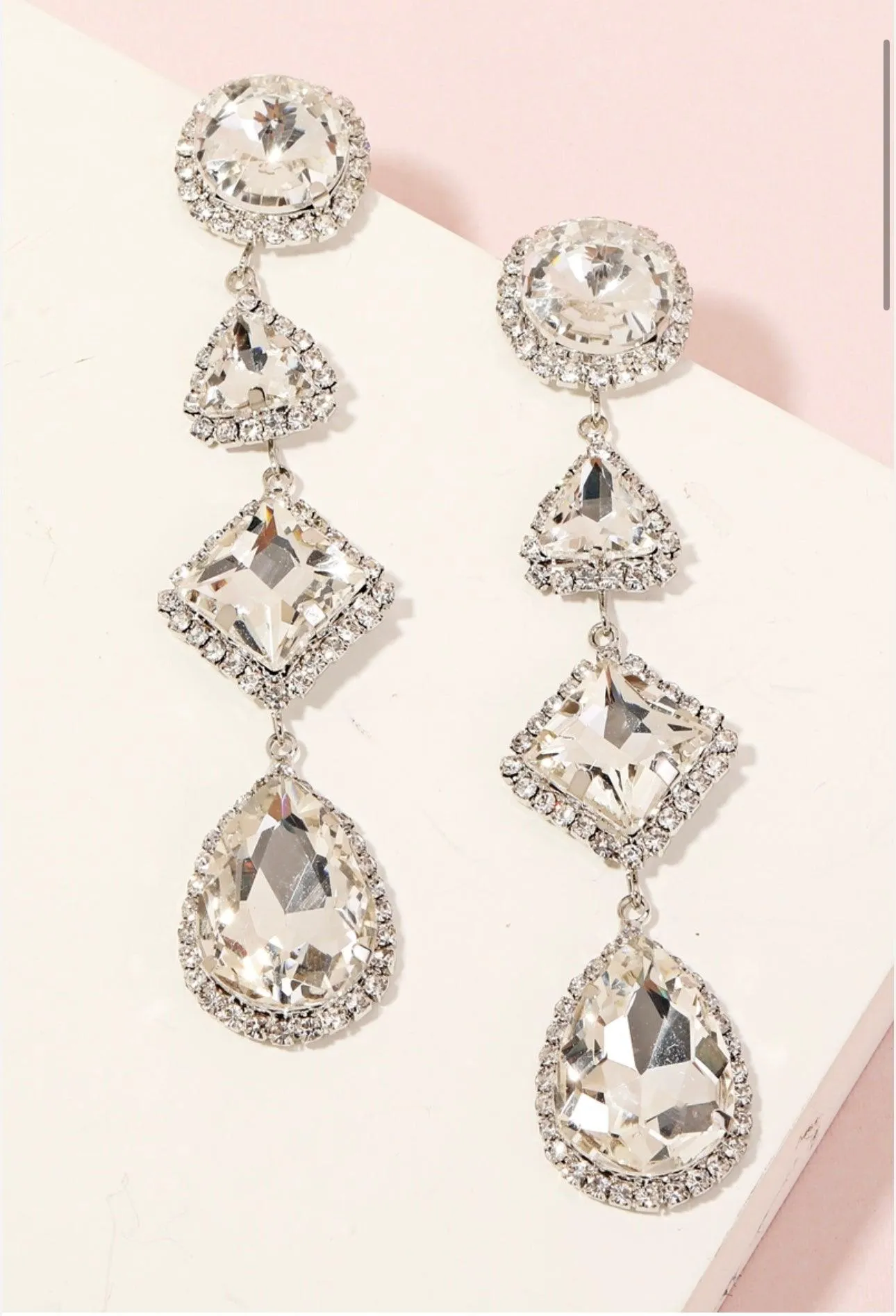 Tiered Crystal Rhinestone Dangle Earrings