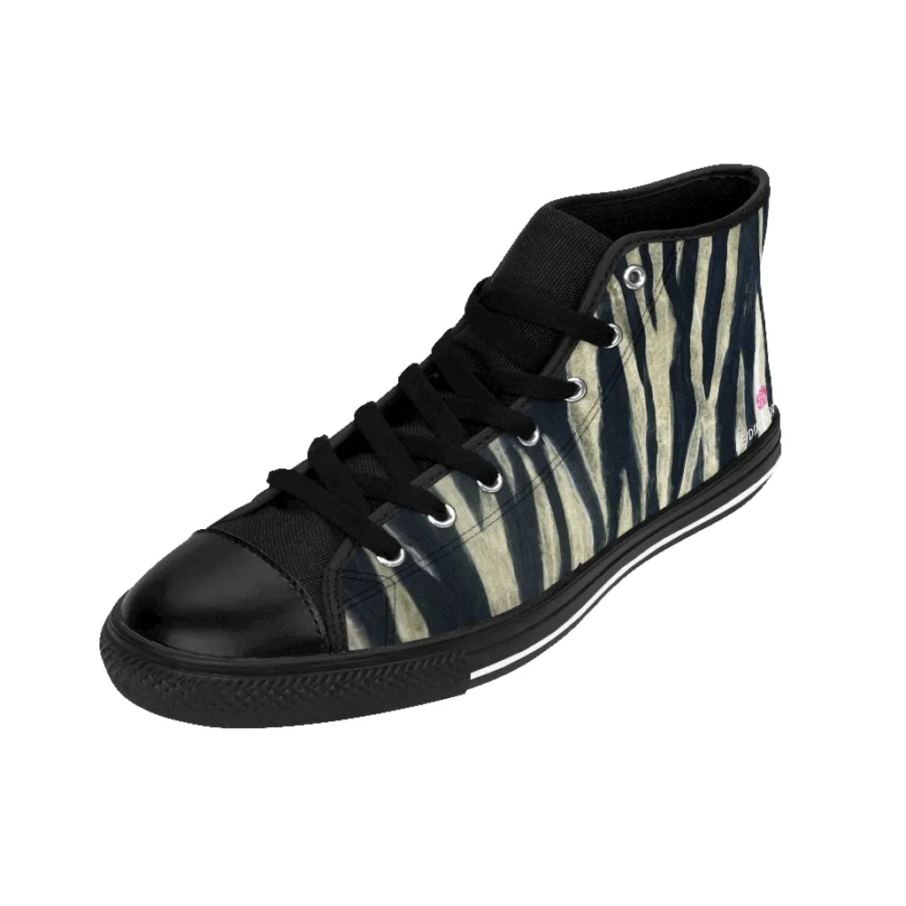 Tiger Striped Men's High-tops, Animal Print Best Designer High Top Tennis Shoes Sneakers For Men