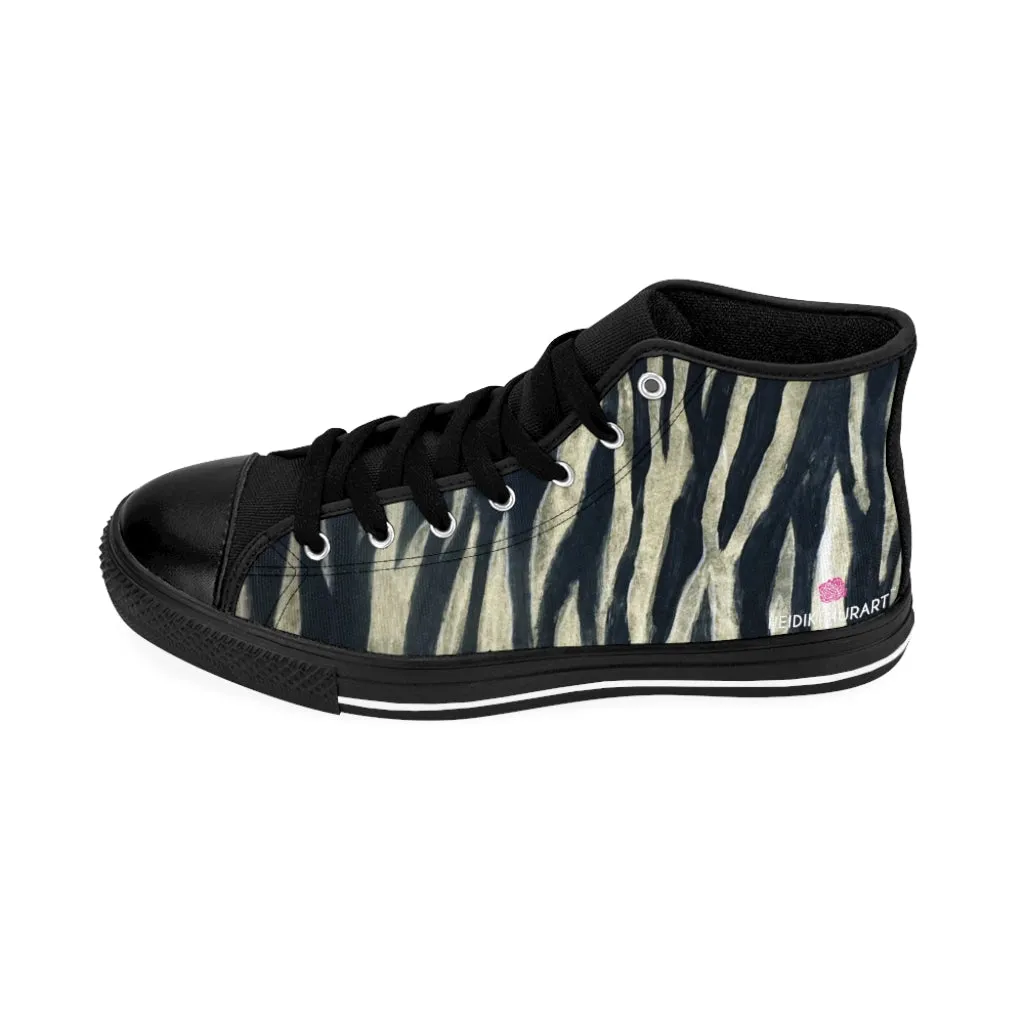 Tiger Striped Men's High-tops, Animal Print Best Designer High Top Tennis Shoes Sneakers For Men