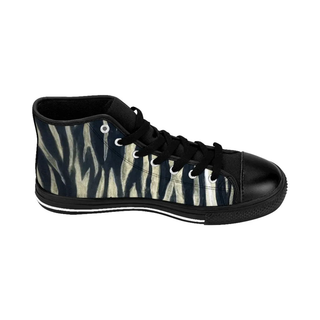 Tiger Striped Men's High-tops, Animal Print Best Designer High Top Tennis Shoes Sneakers For Men