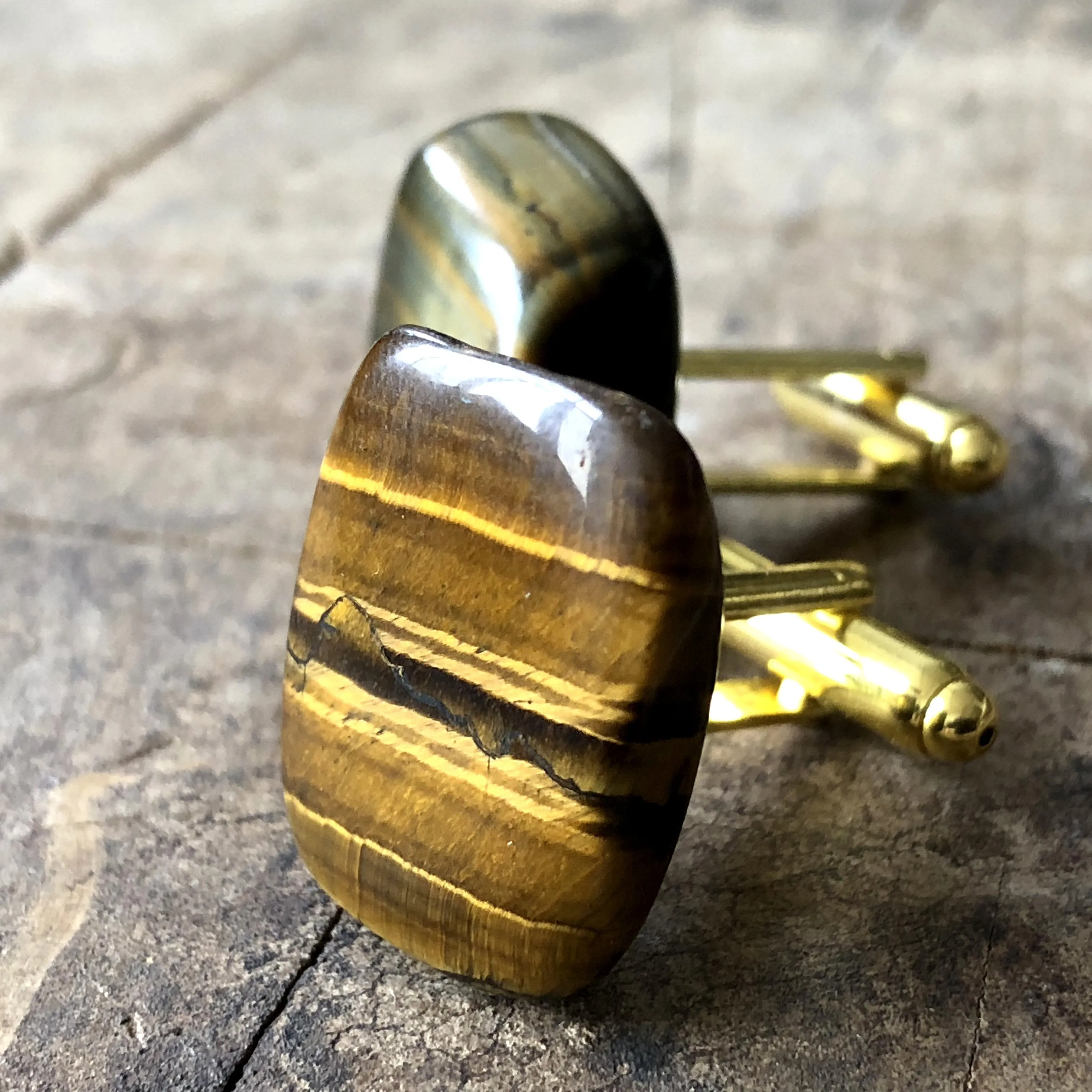 Tigers Eye Cufflinks, polished stone cufflinks