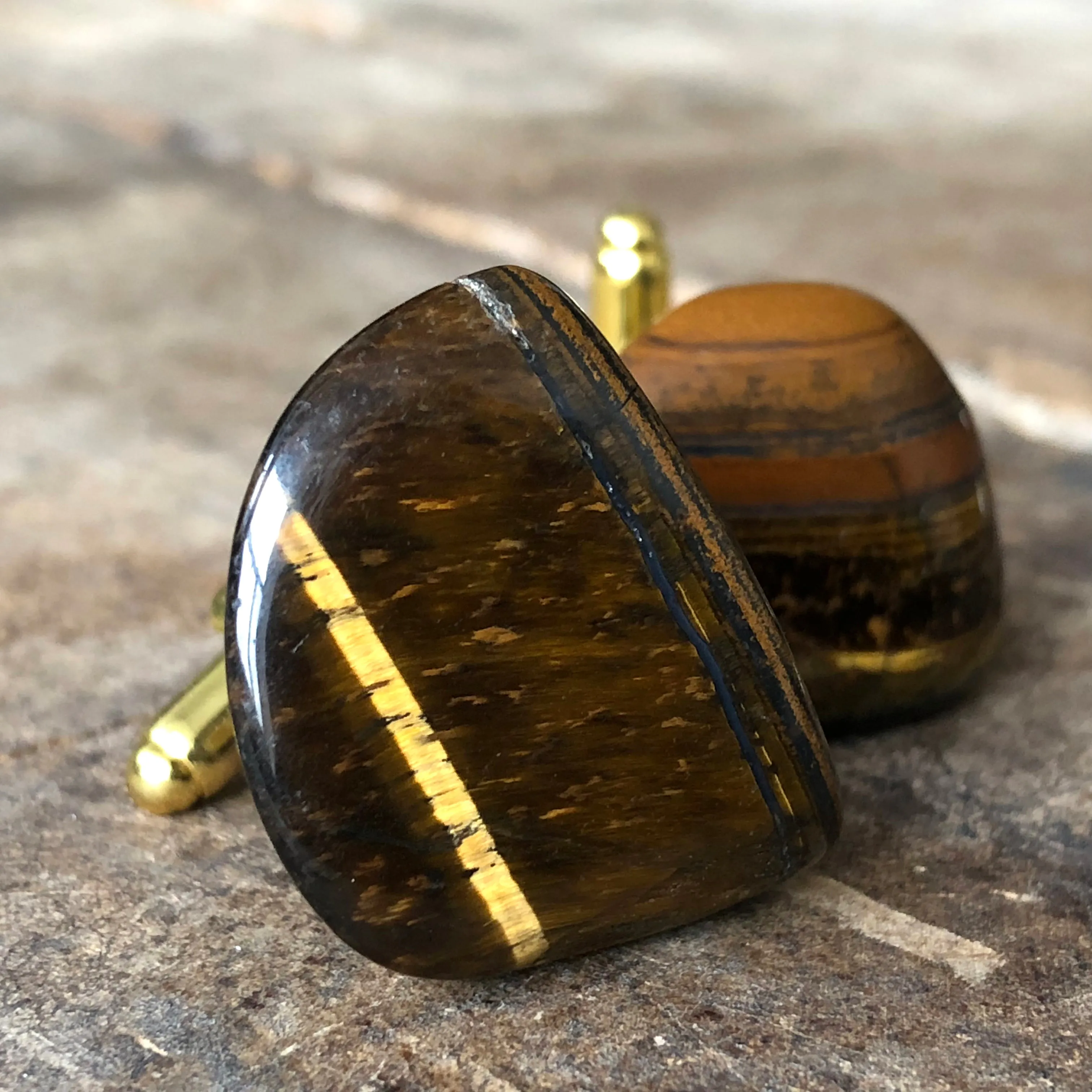 Tigers Eye Cufflinks, polished stone cufflinks