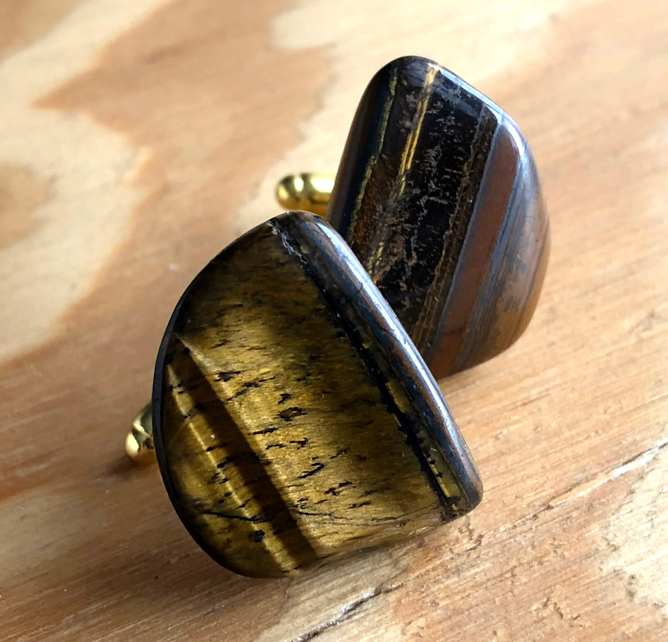 Tigers Eye Cufflinks, polished stone cufflinks