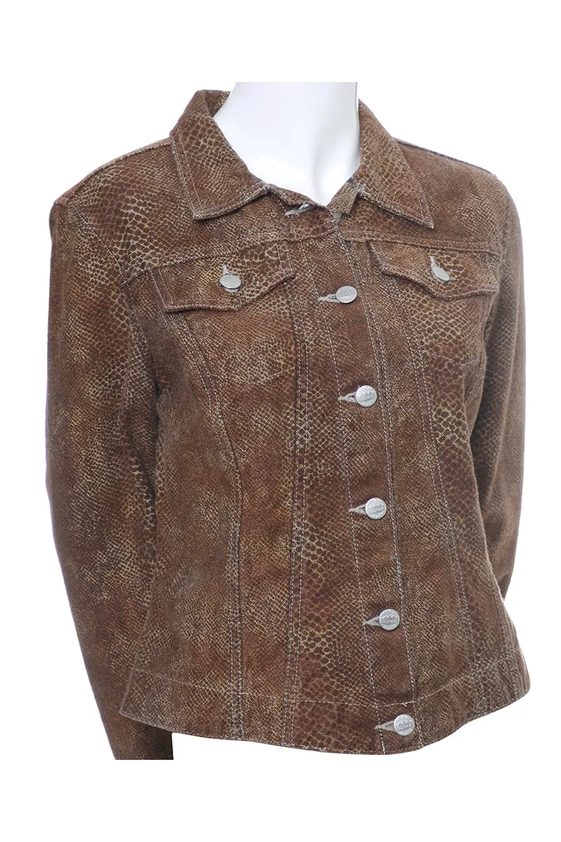 Todd Oldham Vintage Brown Snakeskin Print Denim Jacket