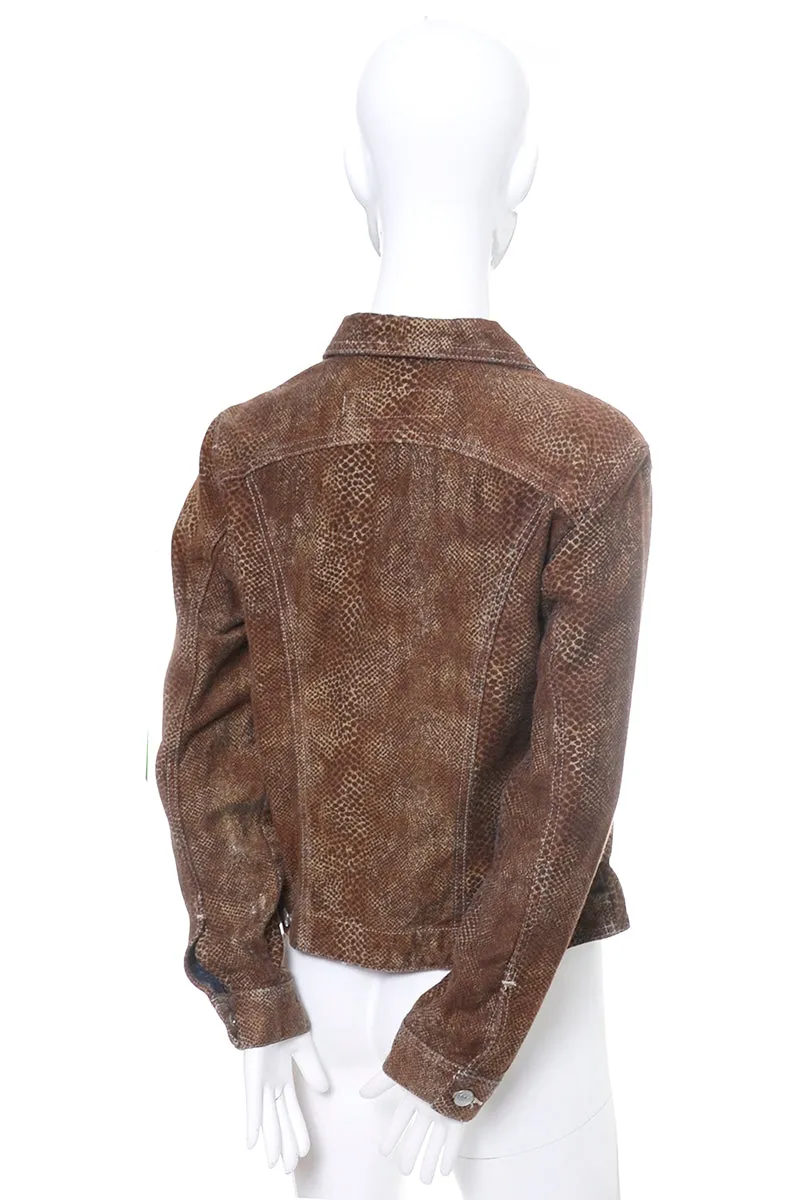 Todd Oldham Vintage Brown Snakeskin Print Denim Jacket