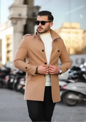 [Tommy] Beige Single-Breasted Pea Coat –100% Wool