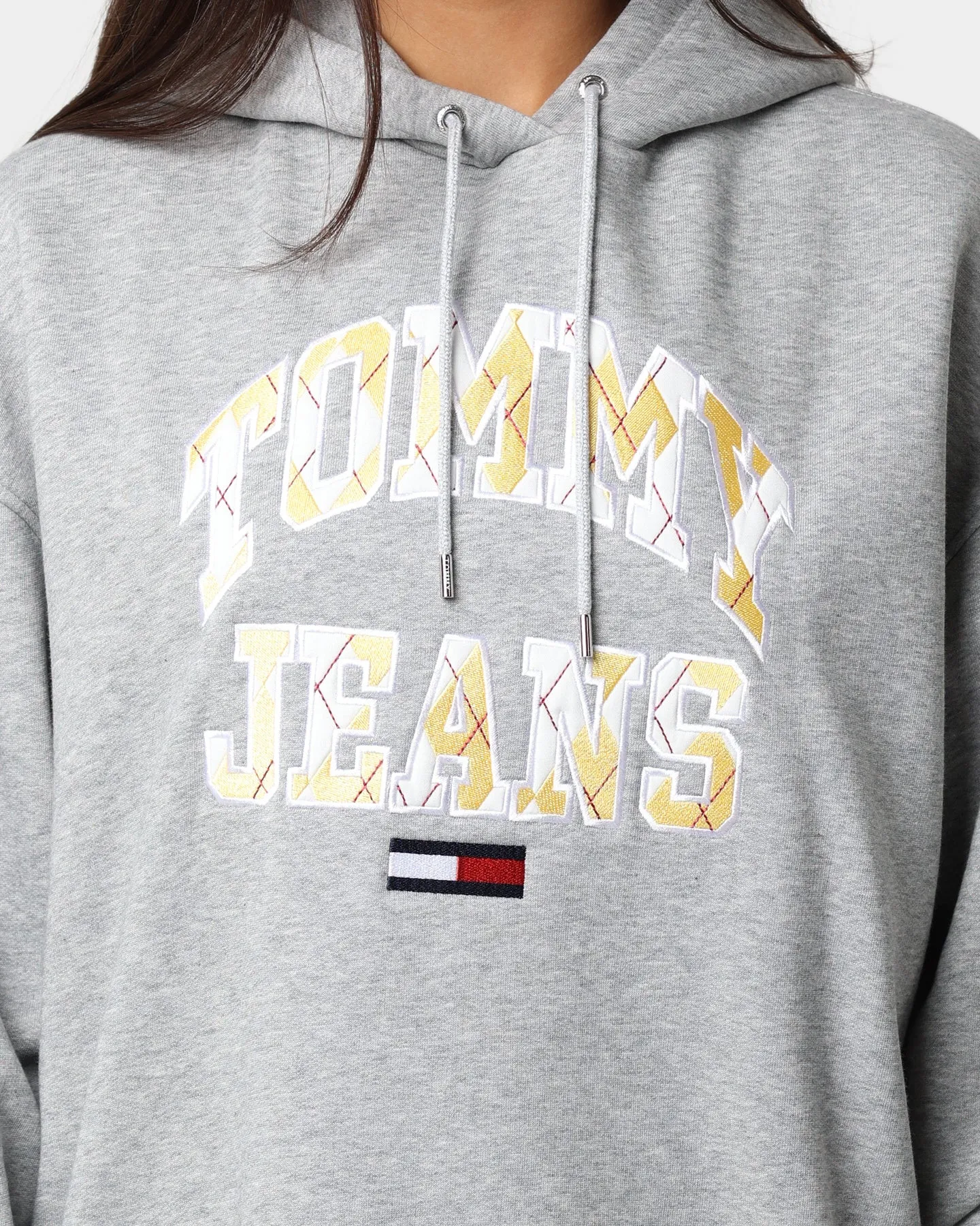 Tommy Jeans Oversized College Argyle Hoodie Grey Heather