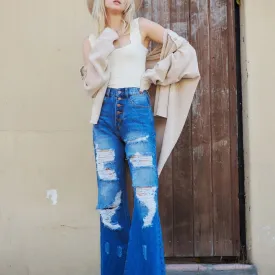 Too Blessed To Stress Wide Leg Jeans