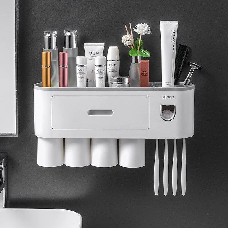 Toothbrush Holder Magnetic Cups Automatic Toothpaste Dispenser Storage